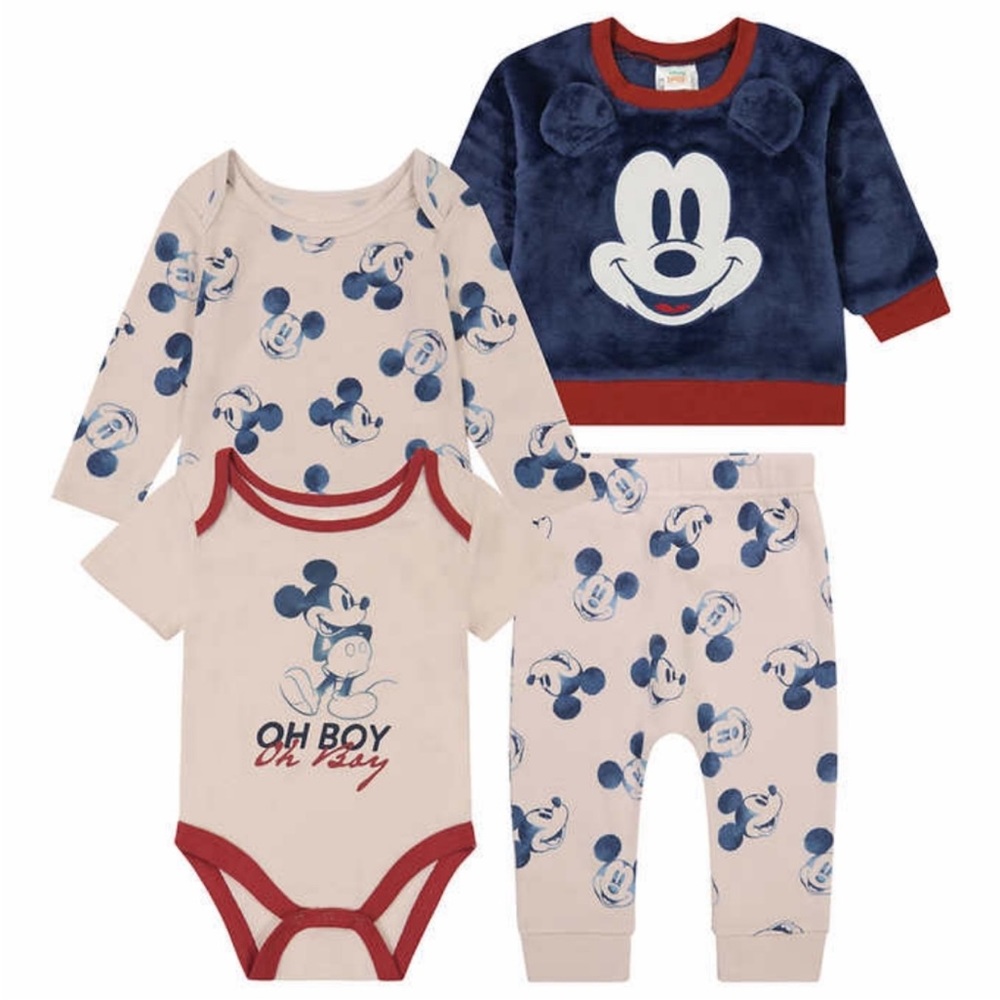 Disney Store Mickey Mouse Baby Boy 4 Piece Set  9M Bodysuit Pullover Pants
